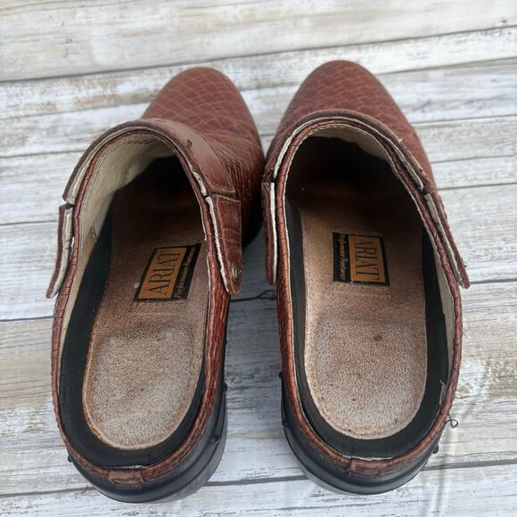 Ariat Shoes Sz 6 Mules Slingback Brown Woven Leather Western Chunky Cowgirl Boho - Picture 8 of 14